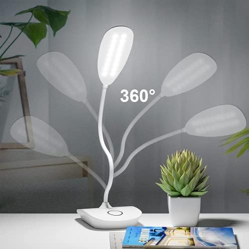 DEEPLITE Battery Operated Desk Lamp, LED Desk Light 3 Lighting Stepless Dimming, Table Lamp 5W Touch Control Eye Caring, Flexible Gooseneck, Portable Reading Light for Dorm Study Bedroom (Set of 2)