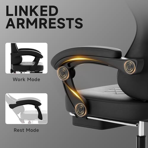 Gaming Chair with Footrest, Ergonomic Leather Computer Chair with Lumbar Support, Height Adjustable High Back Swivel Office Chair for Adults, Gamer Chair for Gaming, Working,Black