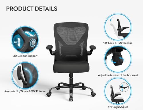 Office Chair: 330LBS Mesh Ergonomic Desk Chair Comfy with 3D Lumbar& Swivel