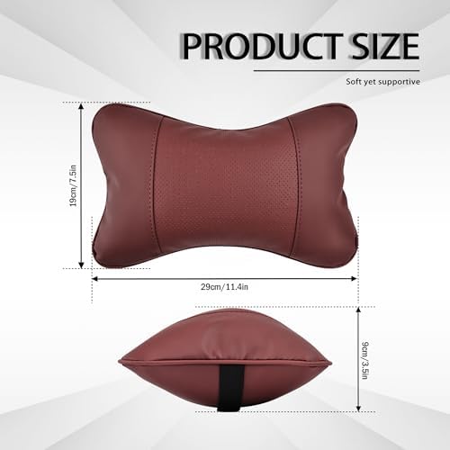 2 Pack Car Neck Pillow Soft Breathable Headrest Pillows for Driving Support, Universal Fit for Most Car Seats Decor Accessories（Maroon）