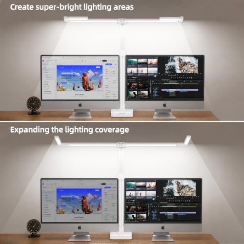 LED Desk Lamp for Home Office，42" Eye-CaringDesk Light with Remote，Adjustable Flexible Gooseneck，1800LM Ultra Bright Table Lamp with Base for Work，Reading, Study，Double Monitor（White） ﻿