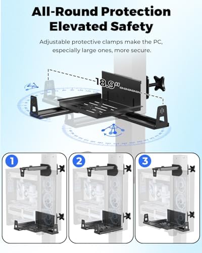JOY worker Under Desk PC Mount with Protective Arms, Clamp-On Leg CPU Mount