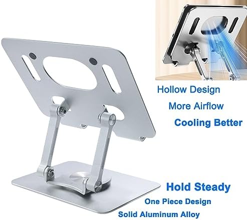 DCHAV Foldable Adjustable Drawing Tablet Stand for Desk iPad Holder Laptop Computer Riser 360 Rotating Ergonomic Aluminum Raised Table for Portable Monitor Phone 5-12 Inch Notebook, Silver