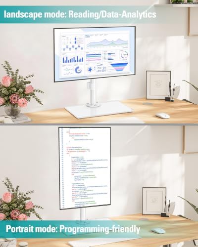 MOUNT PRO Single Monitor Stand Fits Max 32 inch Screen, Free-Standing Computer Desk Stand, Display Mount with Height Adjustable, Swivel, Tilt, Rotation, VESA Monitor Stand 100x100, White