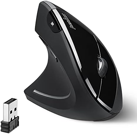 Perixx PERIMICE-713L, Wireless Ergonomic Left Handed Vertical Mouse, 6 Buttons Design, 3 Level DPI, Black, Medium