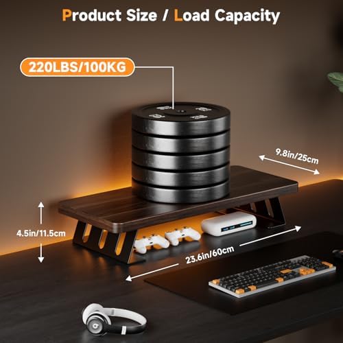 Monitor Stand – 24 Inch Wood Monitor Riser, Holds Up to 220 Lbs, Perfect as a Printer Stand or Laptop Riser, Desktop Shelf for Home Office & Gaming Setup-Dark Walnut