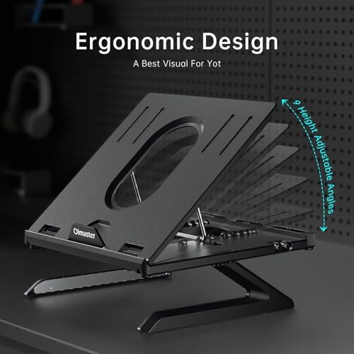 OImaster Laptop Stand for Desk, Ergonomic Adjustable & Foldable Portable Computer Stand with Heat-Vent, Laptop Riser Holder Compatible with MacBook Air Pro, 10-15.6 Inch Notebooks