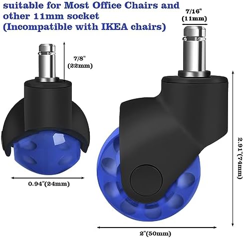 Hirate 2" Ball Caster Wheels with Nylon Cover 7/16" x 7/8" Standard Stem