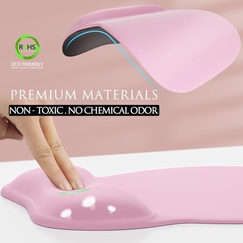 MROCO Ergonomic Mouse Pad with Gel Wrist Rest, 9.4 x 8.1 in, Pale Pink