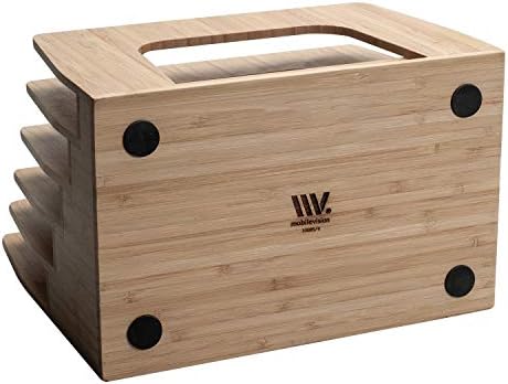 MobileVision Bamboo Desktop Inclined File Folder Organizer and Paper Tray, Upright Sections, Step Sorter, 5 Slots