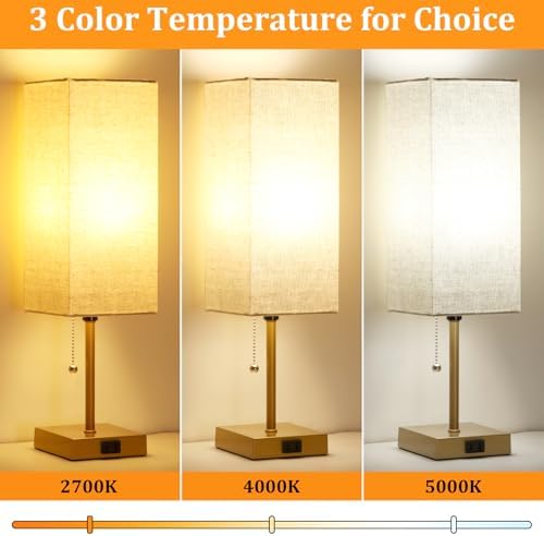 Table Lamp for Bedroom set of 2,3-Color Bedside Lamps with Pull Chain