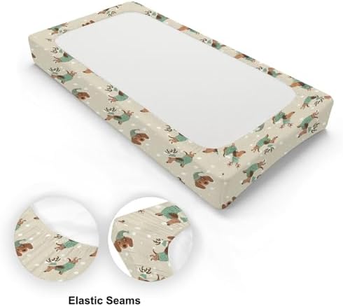 Cute Cartoon Christmas Winter Holiday Dachshund Dog Pattern Baby Changing Pad Cover, Unisex Dogs Nursery Diaper Changing Table Pad Mat Sheet for Boys Girls-16x32