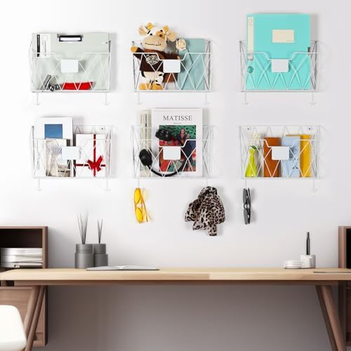 Wall File Organizer for Office, 6 Pack Metal Wall Baskets Wall File Holder