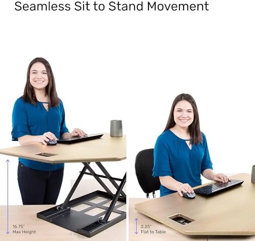 X-Elite Pro 40" Corner Standing Desk Converter with Pneumatic Lift | Adjustable Sit to Stand Riser, L-Shaped Desks & Cubicles | Fully Assembled Computer Workstation (American Maple)