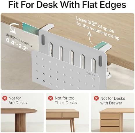 Under Desk Storage Organizer, Laptop Holder for 0.4"-2.2" Desk Edge, White