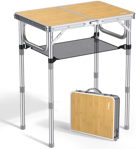 Anbte 2ft Camping Folding Table, 3 Adjustable Heights High 27.5", 24" x 16"