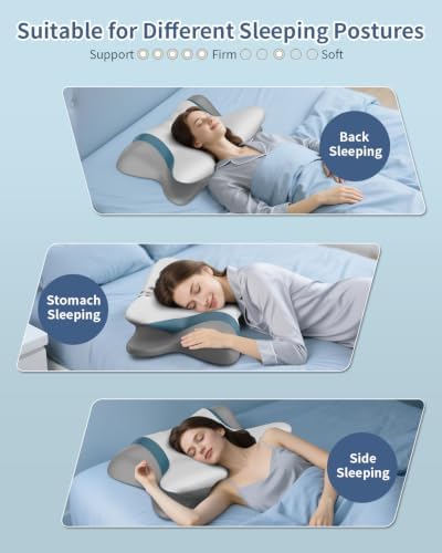 Pain Relief Cervical Neck Pillow, Ergonomic Contour | Q-Max Cooling | Non-Temperature Memory Foam | Side/Back/Stomach Sleeper Support for Sleeping, Reading, Scrolling (Silvergrey)