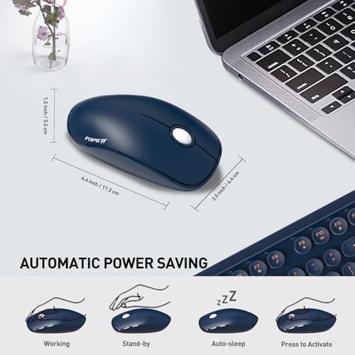 Wireless Keyboard and Mouse Combo with Switch Button- 2.4GHz Cordless Typewriter Keyboard | Auto-Sleep | USB Receiver for Windows PC/Laptop - Dark Blue