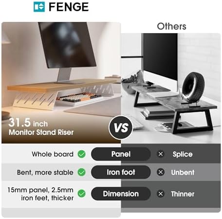 Fenge Monitor Stand Riser, Wooden & Metal Desk Shelf Organizer, Oak