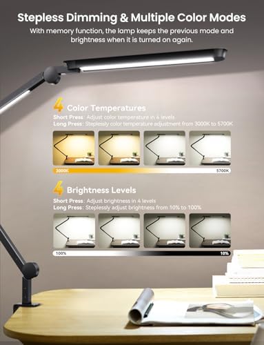 LED Desk Lamp with Clamp, Dual Light Adjustable Puzzle Light with Remote