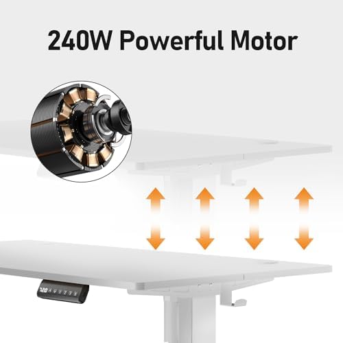 Electric Height Adjustable Standing Desk, 48 * 24 Inch Sit Stand Up Desk, Ergonomic Computer Desk with 2 Headphone Hook for Home Office Sturdy Writing Workstation, Gaming Room