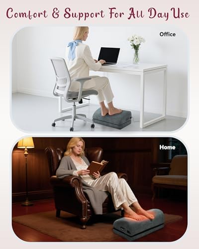 Heated Foot Rest for Under Desk at Work, Foot Stool with Vibration Massage, 2 Heat Levels, Ergonomic Memory Foam Feet Warmer Heater