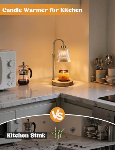 Wood Color& Clear Candle Warmer Lamp with Timer, Dimmable Candle Warmer for Jar Candles, Height Adjustable Wax Melts Warmer, Birthday Gifts for Women Mom, House Warming Gifts New Home Decor