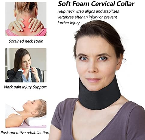 Soft Foam Neck Brace Universal Cervical Collar, Adjustable Neck Support Brace for Sleeping - Relieves Neck Pain and Spine Pressure, Neck Collar After Whiplash or Injury (Black, 3.5" Depth, Large)