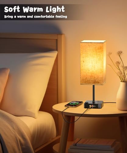 cozoo RGB Remote Bedside Lamp 16 Color Dimming for Nightstand Table Flaxen