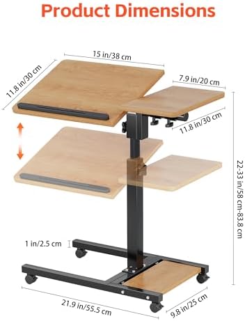 Furist Mobile Adjustable Height Laptop Stand PC Computer Portable Notebook Swivel Laptop Desk Rolling Table Desk Cart Tiltable with Wheels Casters& Mouse Pad Table，Natural