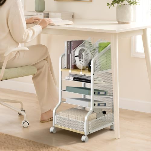 Rolling File Cart Under Desk Storage and Organizers 5-Tier White