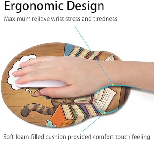 Britimes Ergonomic Mouse Pad with Wrist Support, Reading Cat