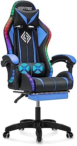 RGB Gaming Chair with LED Lights Massage Ergonomic Computer Chairs-Blue