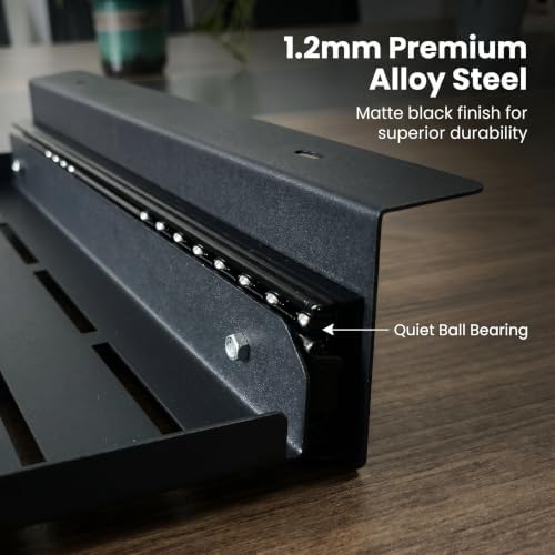 Under Desk Laptop Mount, Sliding Out Metal Laptop Tray with Ventilated Heat Dissipation, Heavy-Duty Steel Under Desk Storage Shelf for Home Office Desktop Hidden Device Organization