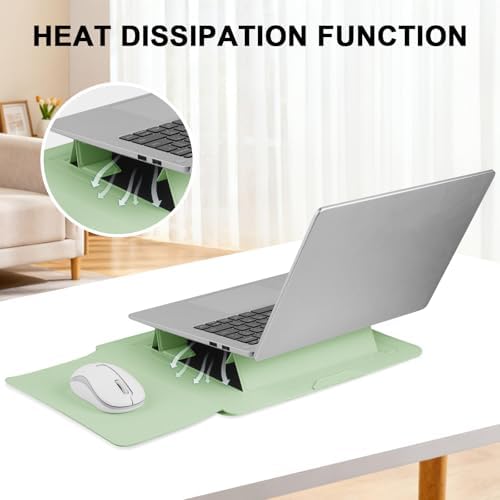 HoYiXi 13.3'' /13.6'' Laptop Sleeve Case PU Leather with Stand Compatible with MacBook Pro 14/MacBook Air 13(M1 M2)/ASUS Vivobook 14/Dell XPS 13/ASUS Matebook,13-14'' Laptop Bag,Green