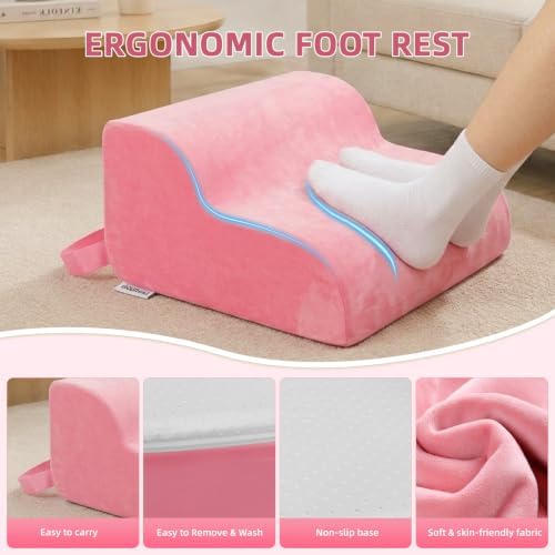 Foot Rest for Under Desk at Work,2-Tier Footrest with Handle Pink