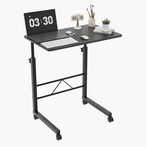 FCH Computer Workstation, Standing Desk Adjustable Height, Small Computer Desk w/Rolling, Sit Stand Laptop Desk TV Tray Computer Workstation for Bed Sofa Hospital Reading Eating, 23.6", Black