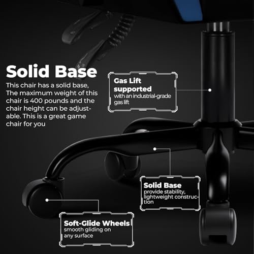 GTPLAYER Gaming Chair, Video Game Chairs Racing Style PC Game Chairs 350lbs for Adults - Padded High Back Ergonomic Reclining Silla Gamer, Linkage Armrest, Blue