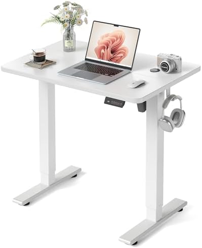 FEZIBO 32" Small Electric Standing Desk Height Adjustable Desk, White
