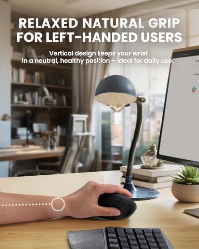 Perixx Perimice-719LRX, Left Handed Wireless Vertical Mouse - Duo Wired and Wireless Charging Feature - Charging Pad Included - Designed for Smaller Hands
