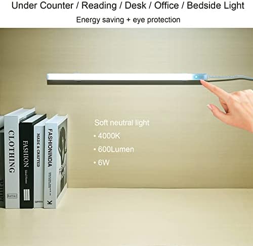 Plug in Under Cabinet Lighting, 17 inch Touch Dimmable Closet Light, USB Corded LED Light Bar, Memory Function, Under Counter Lights for Kitchen, Desk, Workspace, Natural White (4000K)
