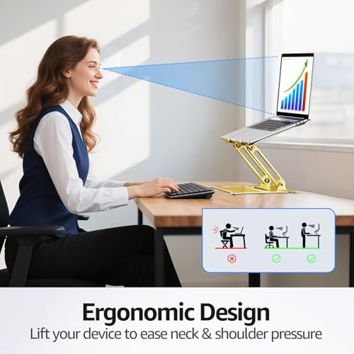 Urmust Adjustable Laptop Stand for Desk, 10-15.6“ Laptop Riser, Gold