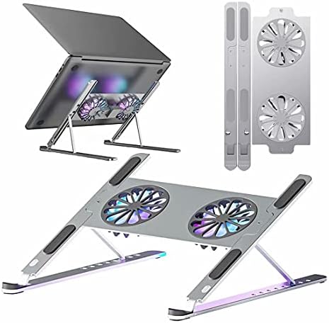 Vented Computer Stand for Laptop, Laptop Stand for Desk Adjustable Height with Fan 8-Angle Adjustable Laptop Stand for Desk Premium Aluminium Alloy Material Suitable for All Laptop