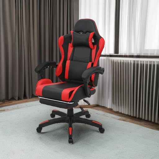 Magshion Gaming Chair for Adults, Ergonomic Computer Chair with Linkage Armrests, Height Adjustable Gamer Chair with Footrest and Headrest for Home Office, 350 Lbs Capacity, Red