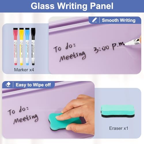 DOLLAR BOSS 12"x7" Small Glass Desktop Whiteboard, Purple