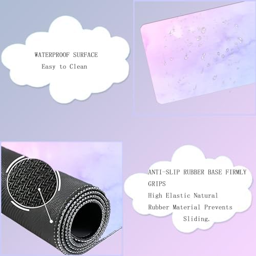 Cloud Mouse Pad and Keyboard Wrist Rest 4PCS Extended Large Desk Mat Pad Set Memory Foam Non-Slip Ergonomic Gaming Mouse Pad Wrist Support for Computer Laptop Home Office Cute Pink Blue Sky