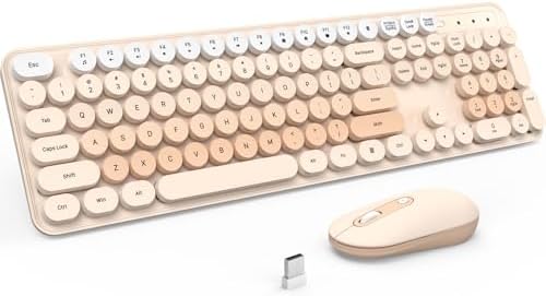 Wireless Keyboard and Mouse, Full-Sized Typewriter Keyboard Silent, Creamy