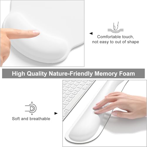 Dapesuom Large Gaming Mouse Pad, White Mouse Pads with Wrist Rest Wrist Support, 4in1 Big XXL Desk Mat Desk Pad + Ergonomic Mousepad + Memory Foam Keyboard Mat Wrist Rest + Coaster Set for Computer