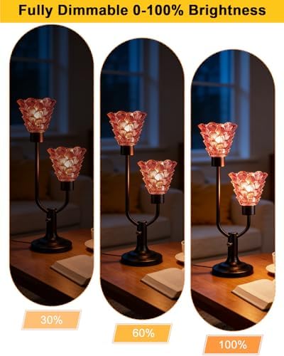 Lightdot Mid Century Modern Glass Table Lamp Vintage Pink Lamp Dimmable