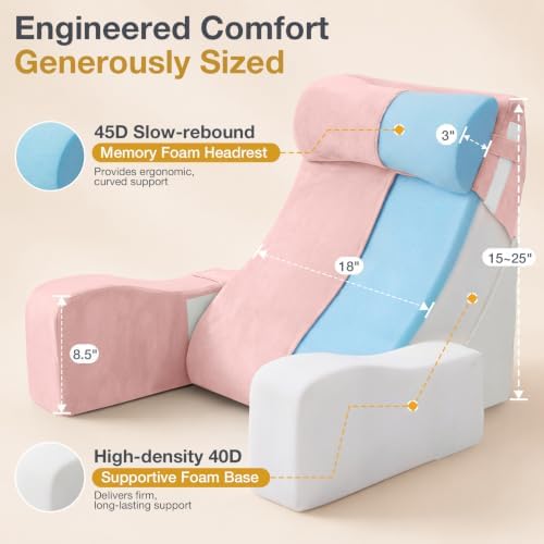 Sasttie 15-25 inch Adjustable Reading Pillow with Armrests, Pink